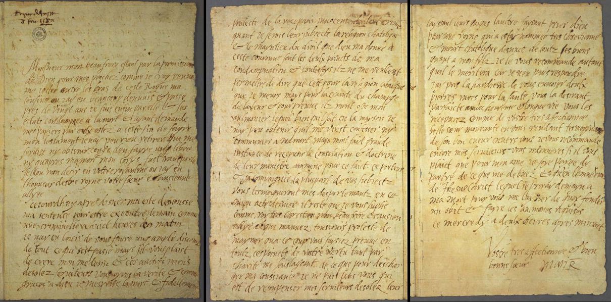 Three pages of French handwriting.