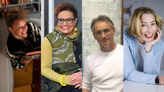 Photos in order of Gemma Cairney, Jackie Kay, Pat Nevin, and Jenny Colgan.