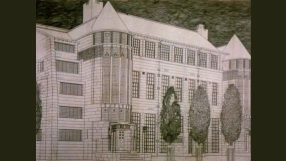 A still of a sketch of Mackintosh buildings.