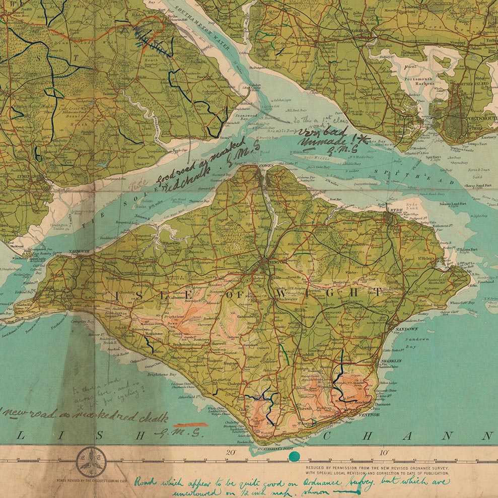 A coloured map of islands with some annotations.