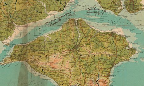 A coloured map of islands with some annotations.
