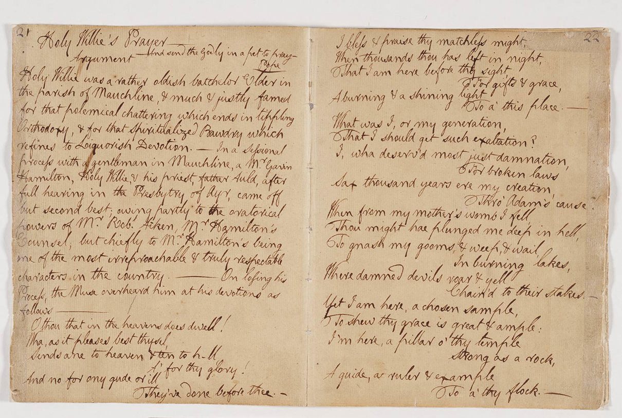 A photograph of an aged handwritten manuscript. The text is written in brown ink in cursive script across two pages of yellowed paper, showing signs of age and historical significance.