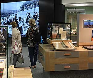 Women watching video wall