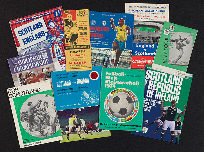 A selection of printed football programmes for Scotland from around the world.