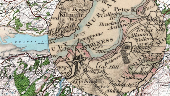 A map of Scotland with a magnifying glass enlarging Inverness.