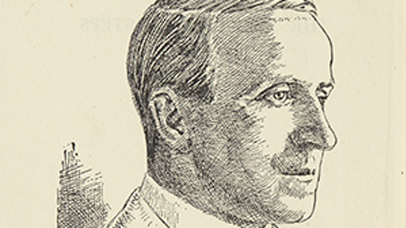 A drawn portrait of John Buchan