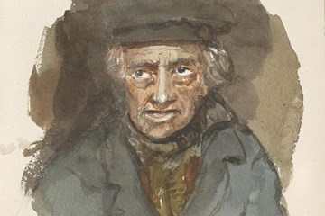 A watercolour portrait of a man in a blue jacket