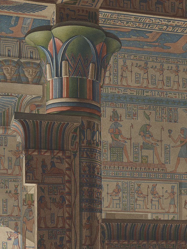 Detailed line work and colour in a close-up of the temple.