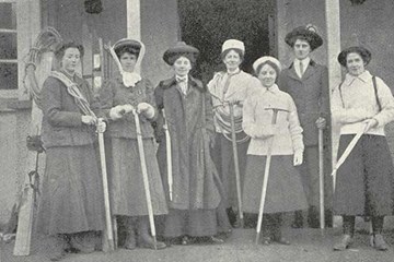 A black and white photo of the Ladies' Scottish Climbing Club.