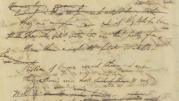 A faded handwritten document in cursive with multiple lines of text, some words crossed out and smudged, making it hard to read.