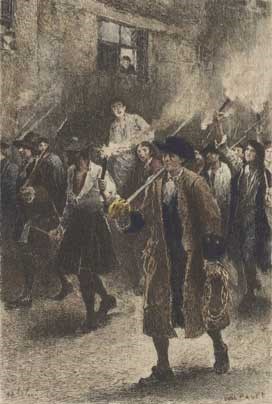 A mob holding swords