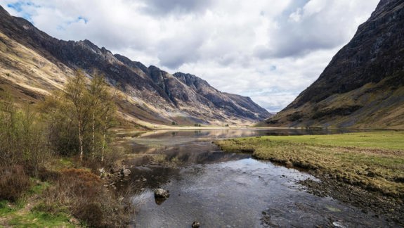 View of a loch and glen in Glencoe.