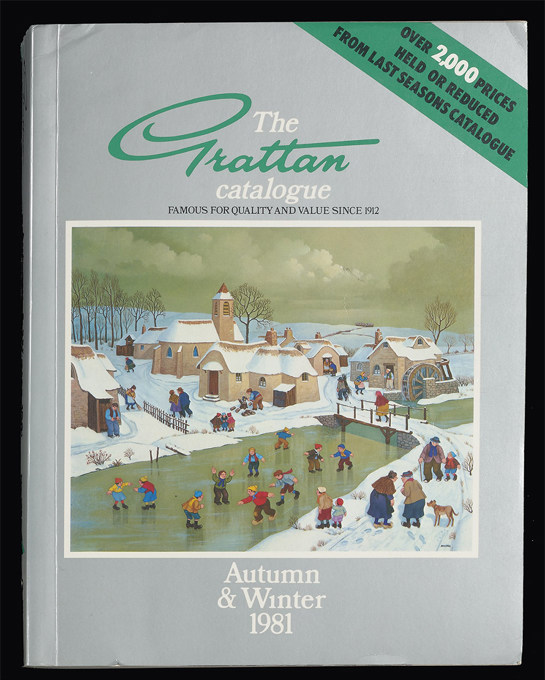 Cover of Grattan catalogue with an illustration of ice skating on it.