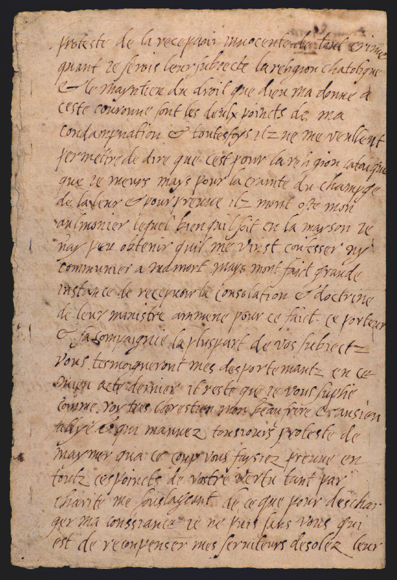 Second page of Mary Queen of Scots' last letter.