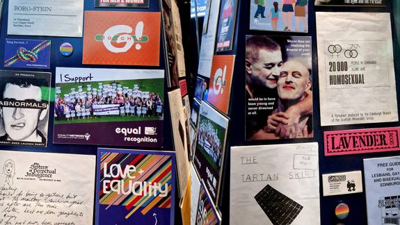 Collage display of colourful leaflets and small posters.