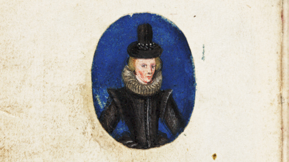 A hand painted self portrait of Esther Inglis from 1615.