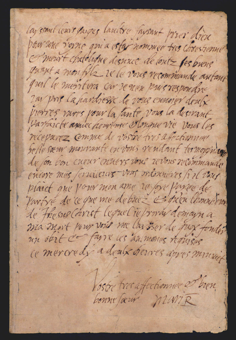 The third page of Mary Queen of Scots' last letter.