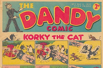 Front cover of 'The Dandy Comic', showing a cartoon of Korky The Cat.