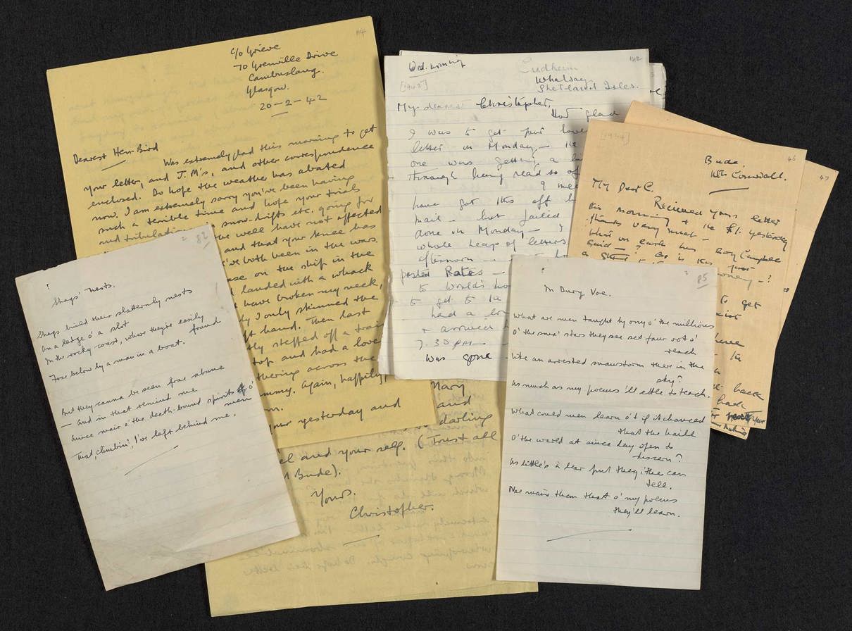 Several letters from Christopher Grieve spread out.