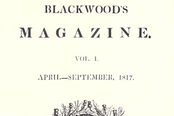 Title page of Blackwood's Magazine. Text reads: "Blackwood's Magazine. Vol. 1. April to September, 1817." There is a portrait of a man underneath the text.