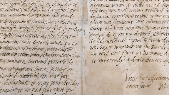 Close-up of Mary's last letter, written in French and showing her signature.