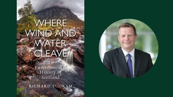 Book cover for 'Where wind and water cleave' and photo of Richard Oram.