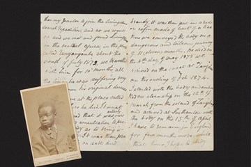 Black and white photo of Jacob Wainwright and a handwritten letter.