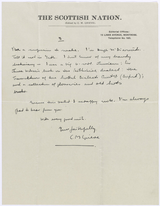 Letter from Christopher Grieve to Neil Gunn.