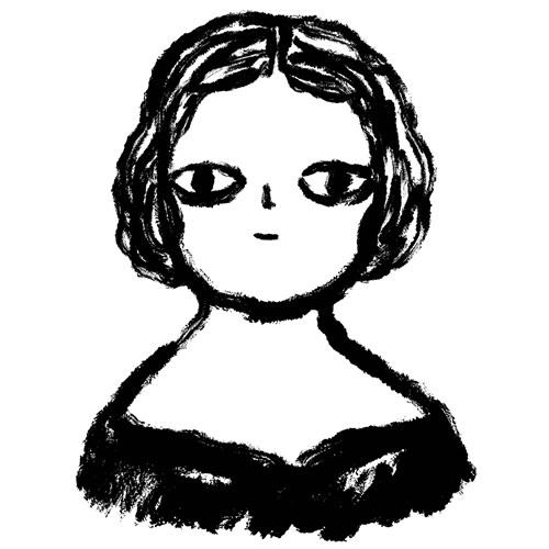 Black illustration of a simplified Mary Shelley.